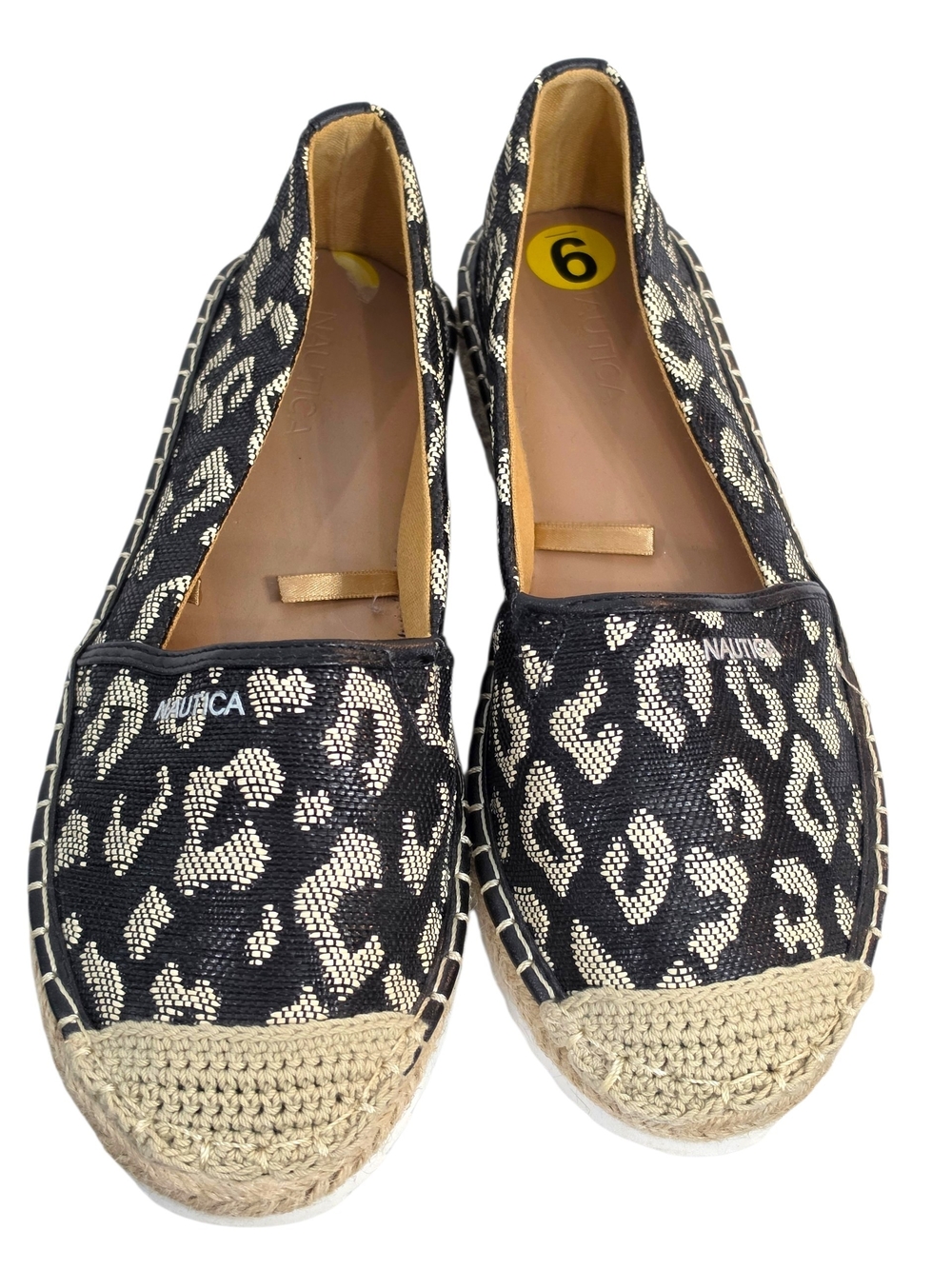 Nautica Jett Espadrille Flats Women’s Size 9 Black & Cream Animal Print Slip-On